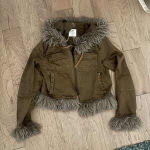 Free People Faux-Fur Trim Hooded Utility Jacket -